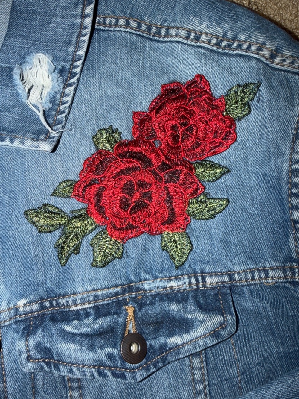 Highway Jeans Light Blue Denim Jacket with Red Rose Patch - Picture 4 of 6